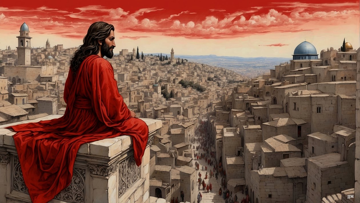 Jesus_şeytan tarafından tapınağın zirvesine yerleştirildi - düşmek_01 by Josef Johann Michel