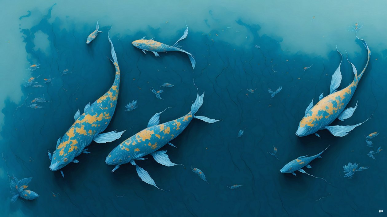 mürekkeple boyama: Koi-Karpfish_blue_01 by Josef Johann Michel