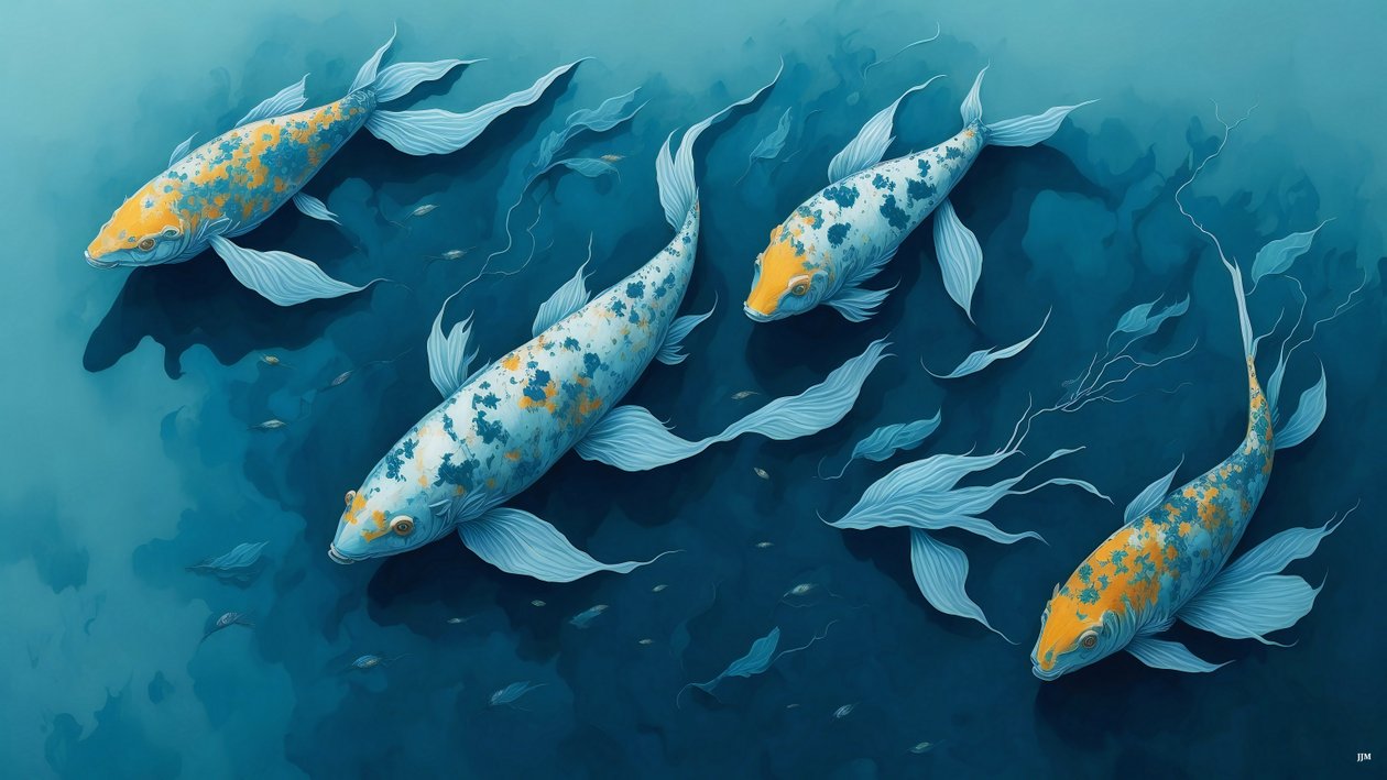mürekkeple boyama: Koi-Karpfish_blue_02 by Josef Johann Michel