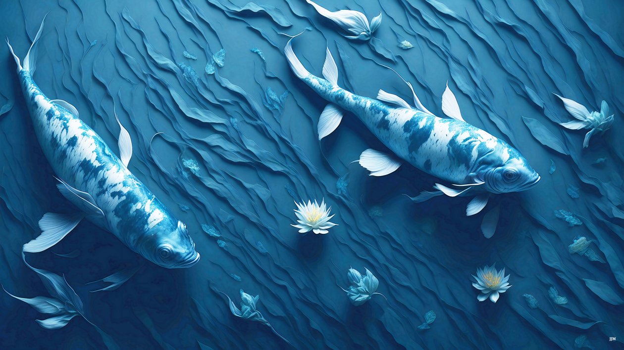mürekkeple boyama: Koi-Karpfish_blue_03 by Josef Johann Michel