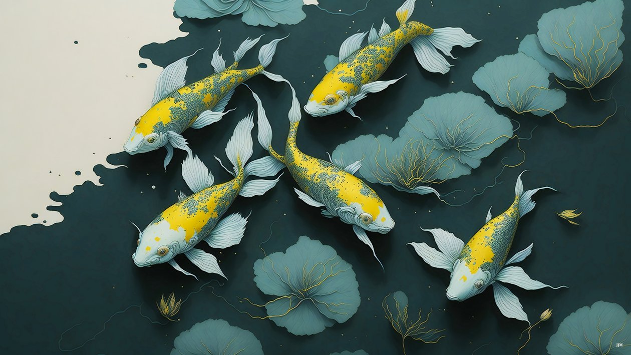 mürekkeple boyama: Koi-Karpfish_gold_02 by Josef Johann Michel