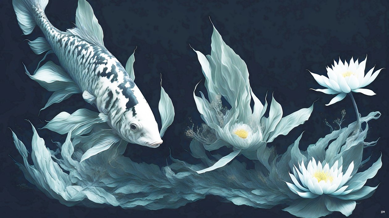 mürekkeple boyama: Koi-Karpfish_white mermer_03 by Josef Johann Michel