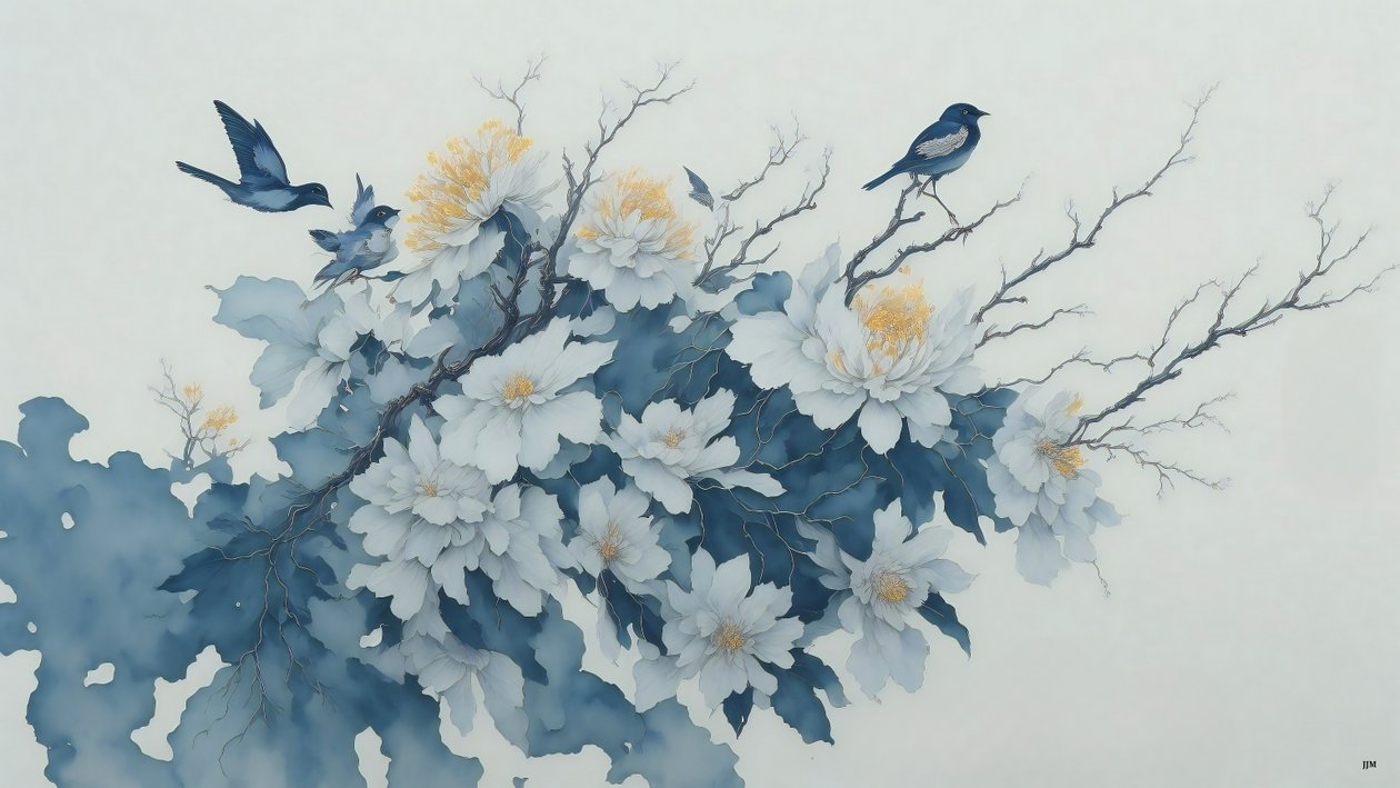 mürekkep boyama: blue_02 kasımpatı çiçeği by Josef Johann Michel