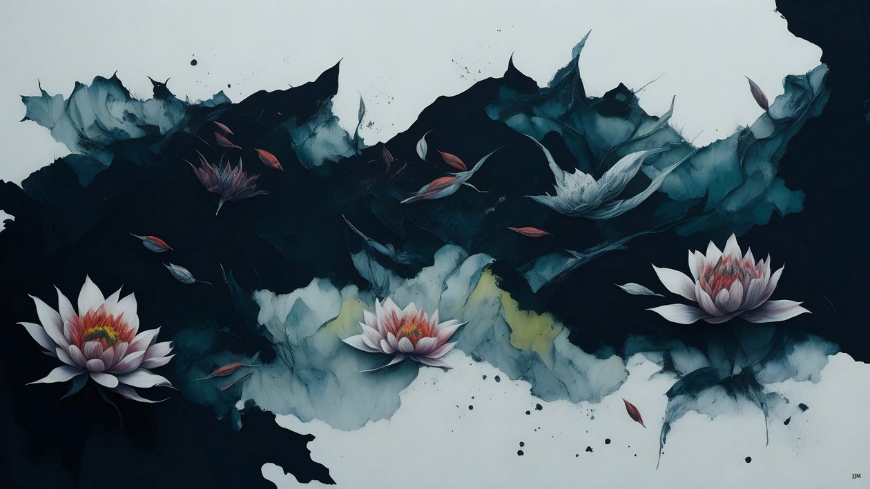 mürekkep boyama: waterlili-black_02 by Josef Johann Michel