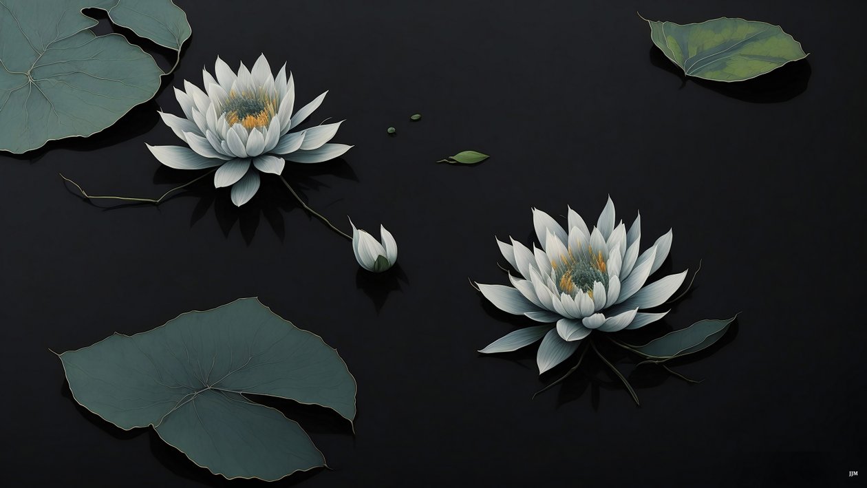 mürekkeple boyama: waterlili-black_03 by Josef Johann Michel