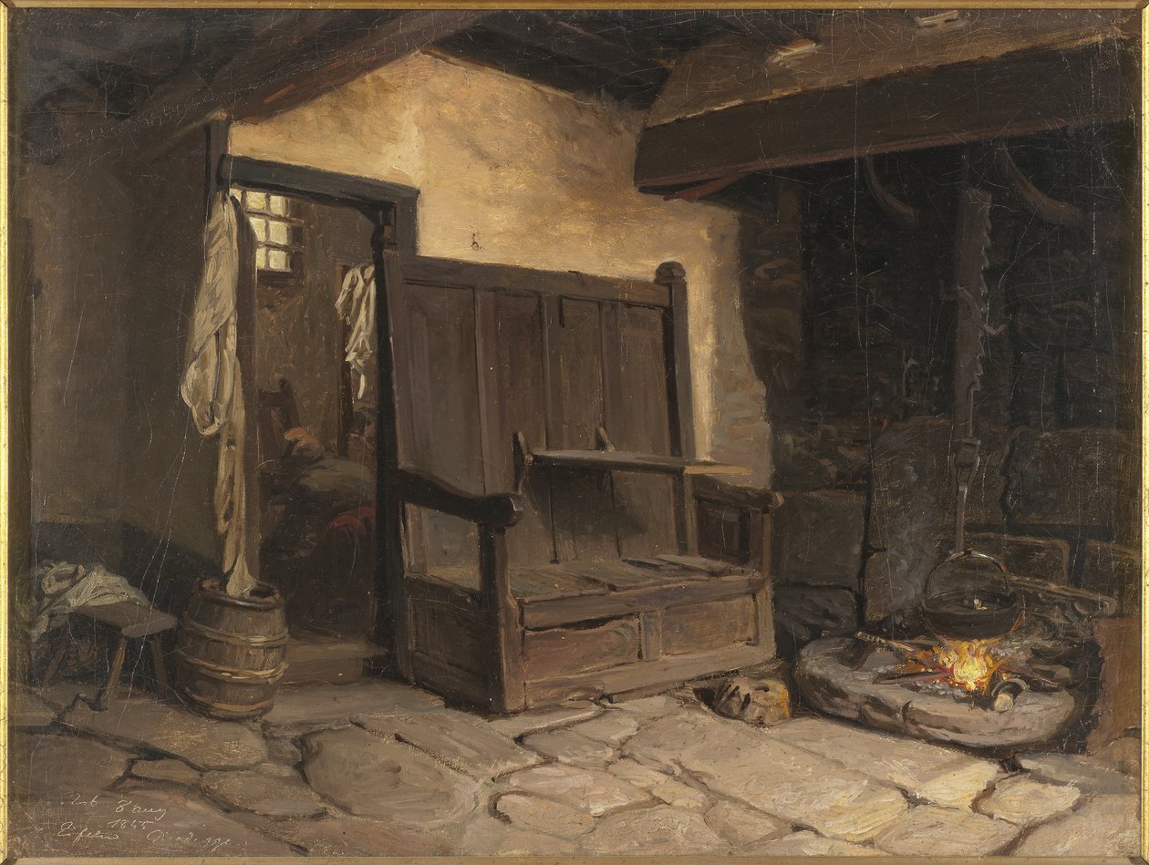 Bir Kulübe İçi (masonit üzerine monte edilmiş kağıt üzerine yağ) by Josef Wilhelm Wallander