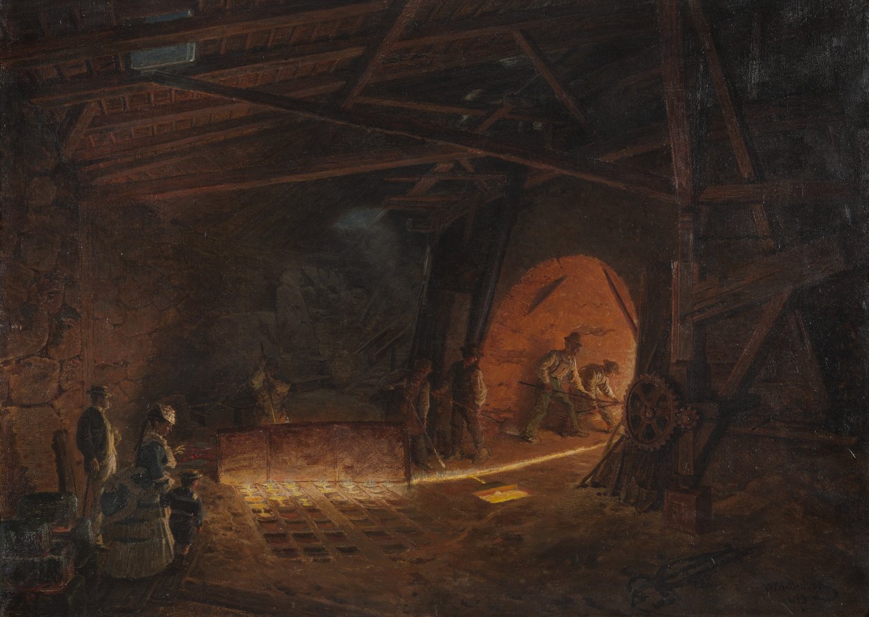Acierie - Ironworks, Wallander, Josef Wilhelm (1821-1888). Tuval üzerine yağlıboya by Josef Wilhelm Wallander