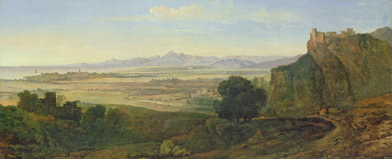 Campagna Manzara (tuval üzerine serilmiş kağıt üzerine yağlı boya) by Joseph Anton Koch