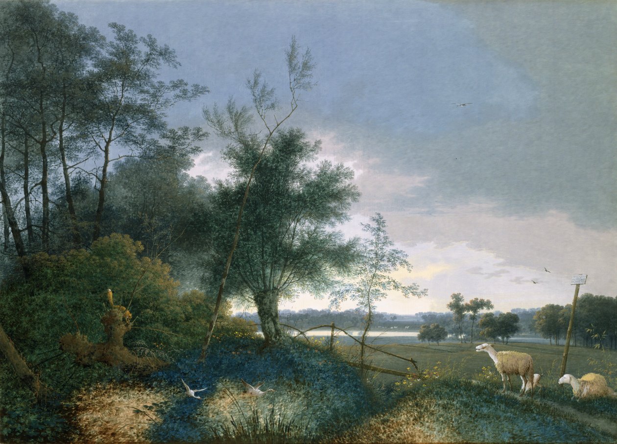 Kazları kovalayan bir tilki ile manzara by Joseph August Knip