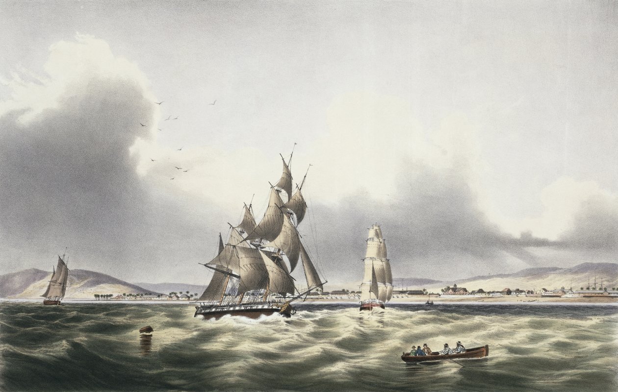 Port Royal'den Ayrılan Gemiler, 'West Indian Scenery: Illustrations of Jamaika'dan levha 29, sanatçı tarafından oyulmuş, pub. 1838-40 by Joseph Bartholomew Kidd