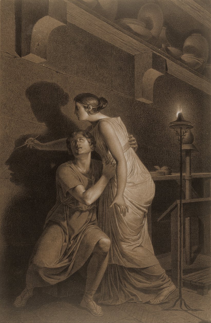 Çizimin Buluşu (recto); İnsan İskeletinin Alt Bacak Kemiklerinin Kroki (ters) by Joseph Benoît Suvée