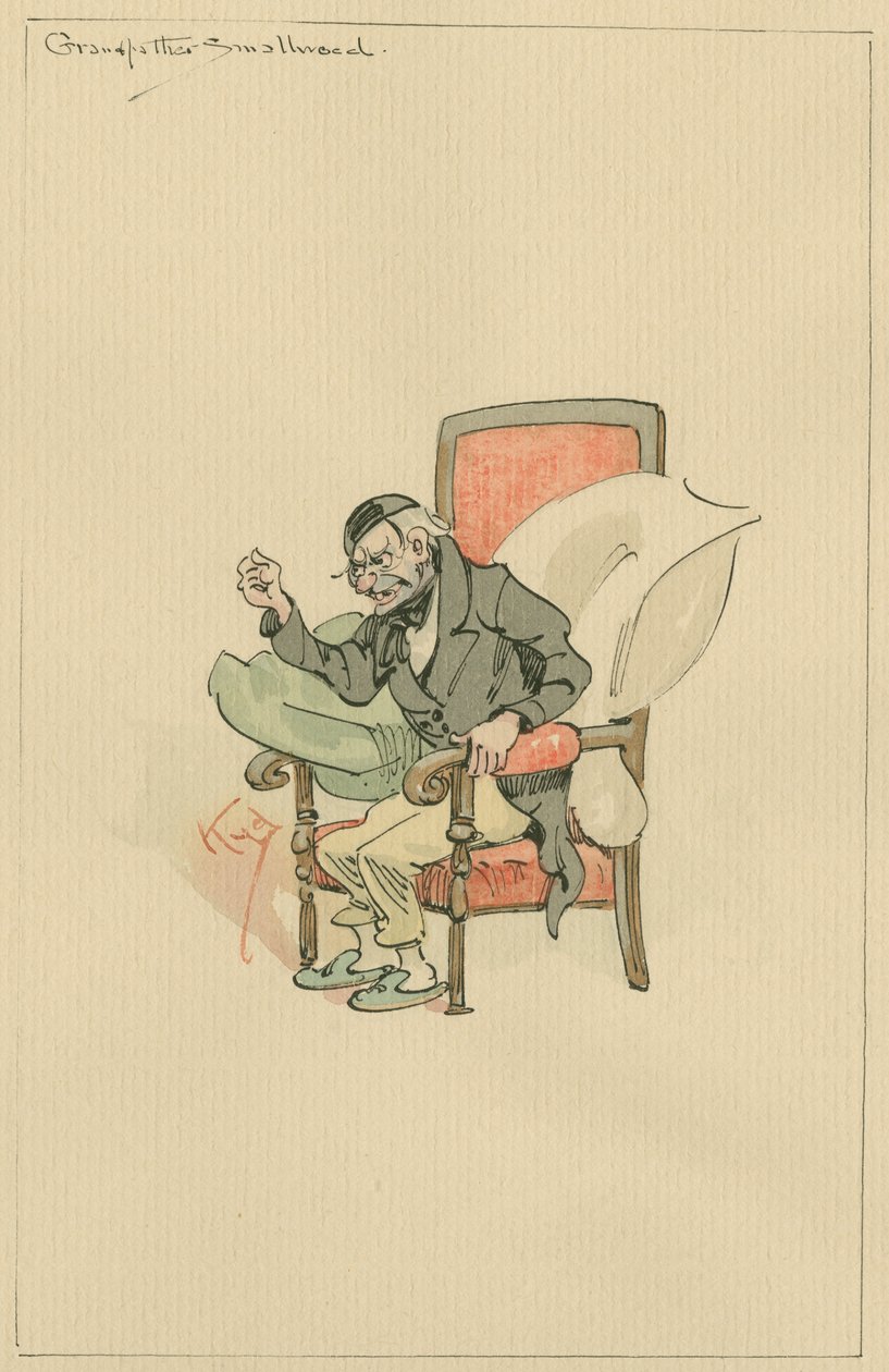 Grandfather Smallweed, c.1920s (pen und ink with wc on paper) by Joseph Clayton Clarke