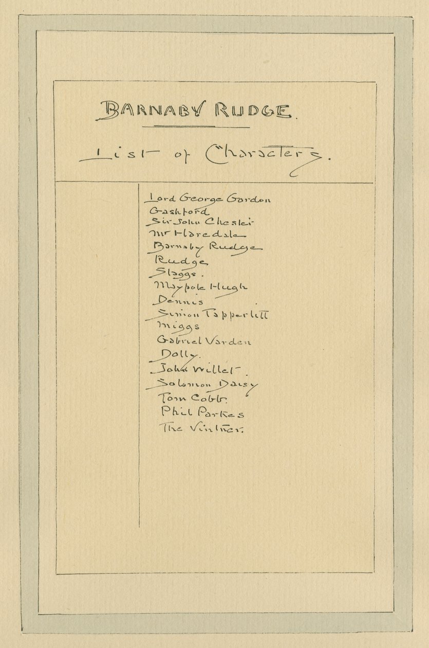Barnaby Rudge için Karakter Listesi, c.1920