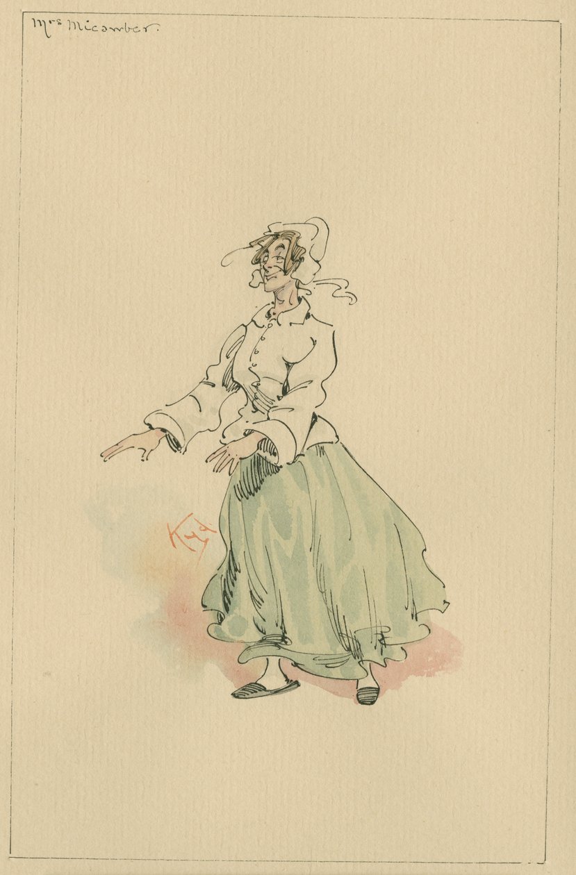 Mrs Micawber, c.1920s (pen und ink with wc on paper) by Joseph Clayton Clarke