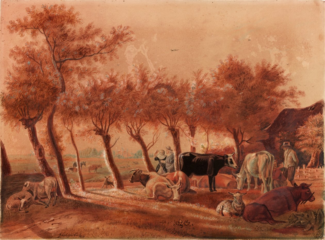 Pastoral Sahne (kağıt üzerine suluboya ve kurşun kalem (keten üzerine)) by Joseph Crawhall