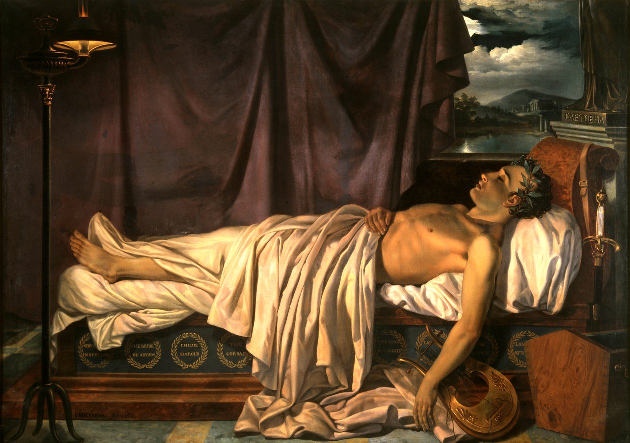 Lord Byron ölüm döşeğinde by Joseph Dionysius Odevaere