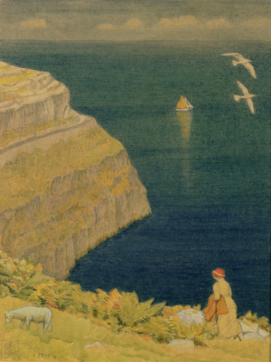 Bir Galler Uçurumu, 1935 (kağıt üzerinde tuvalet ve kalem) by Joseph Edward Southall