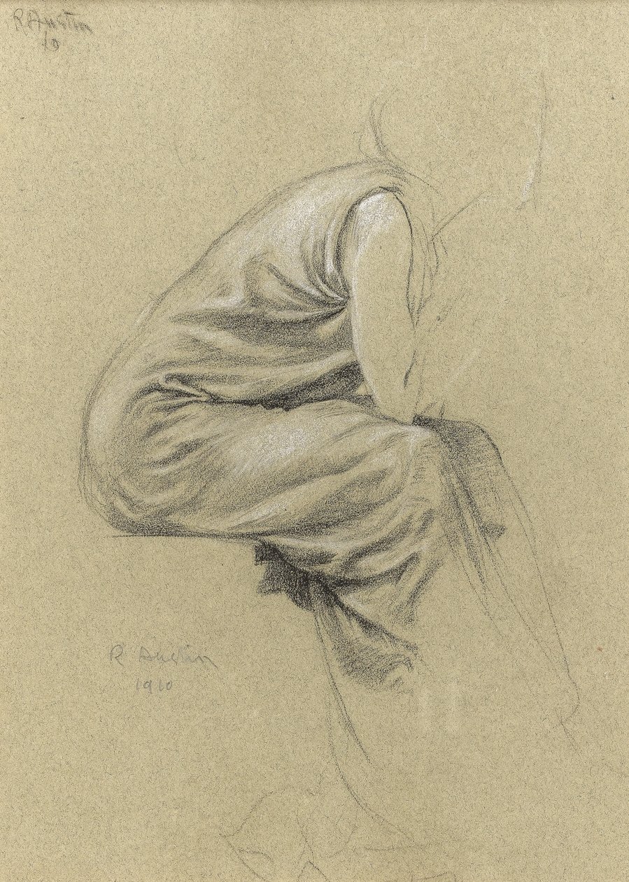 Oturan bir figürün profil çalışması (kağıt üzerinde siyah ve beyaz tebeşir) by Joseph Edward Southall