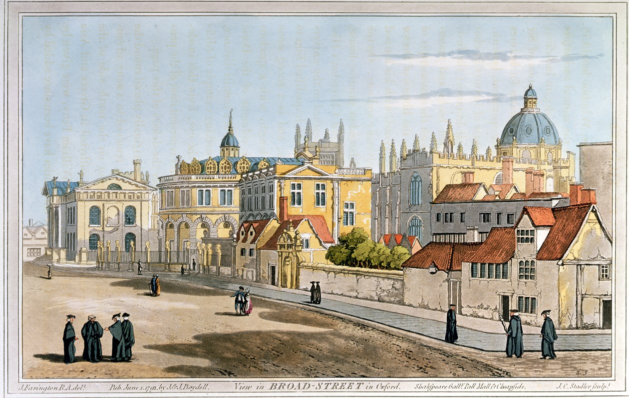 Broad Street, Oxford, gravür, 1793 by Joseph Farington