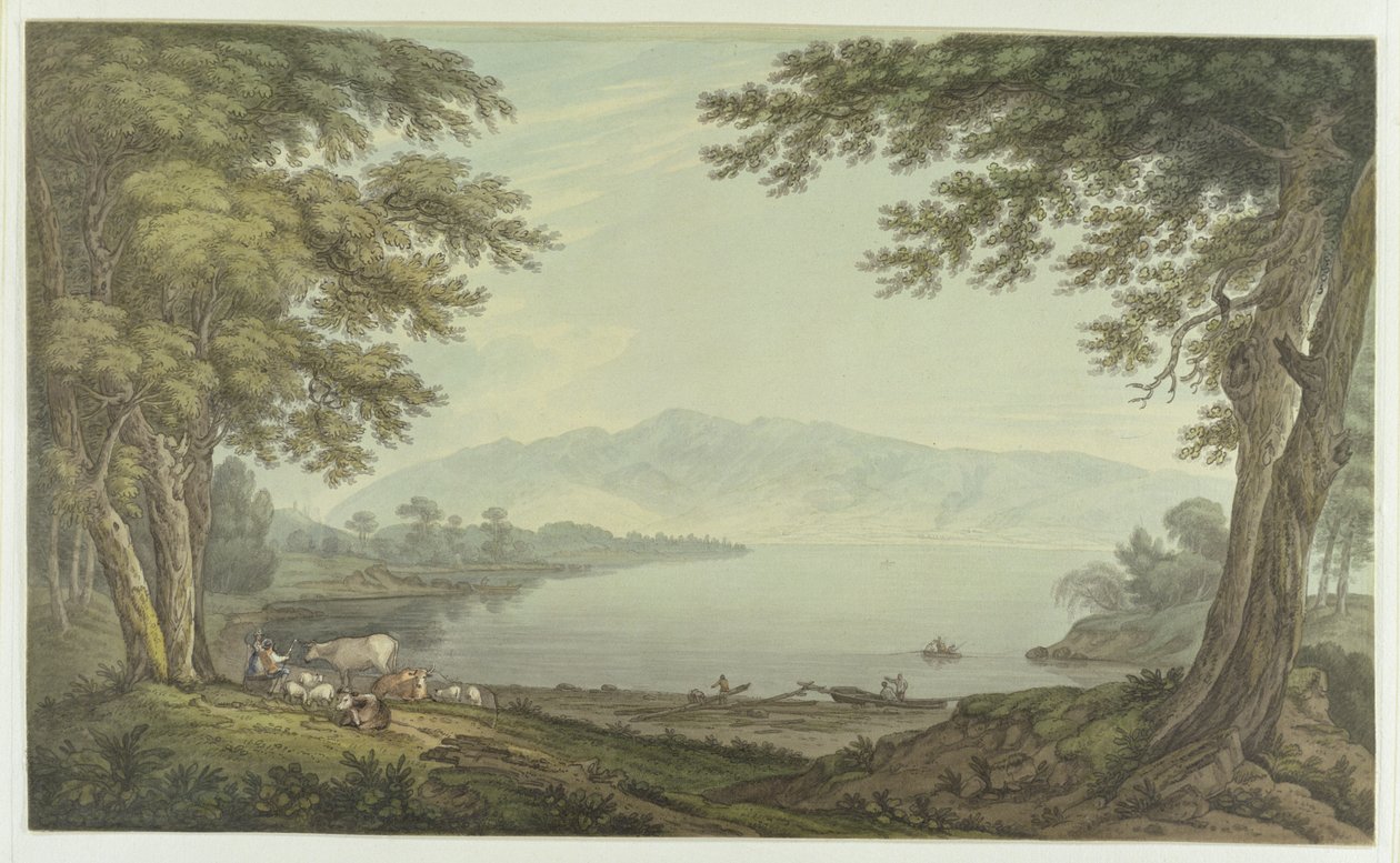 Skiddaw ve Derwent Water (dokuma kağıt üzerinde grafit üzerinde wc ile kalem ve mürekkep) by Joseph Farington