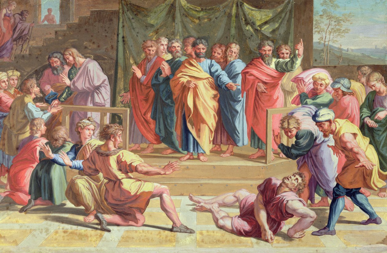 Death of Ananias, after a painting by Raphael (1483-1520) 1740 (bodycolour over graphite on parchment) by Joseph Goupy