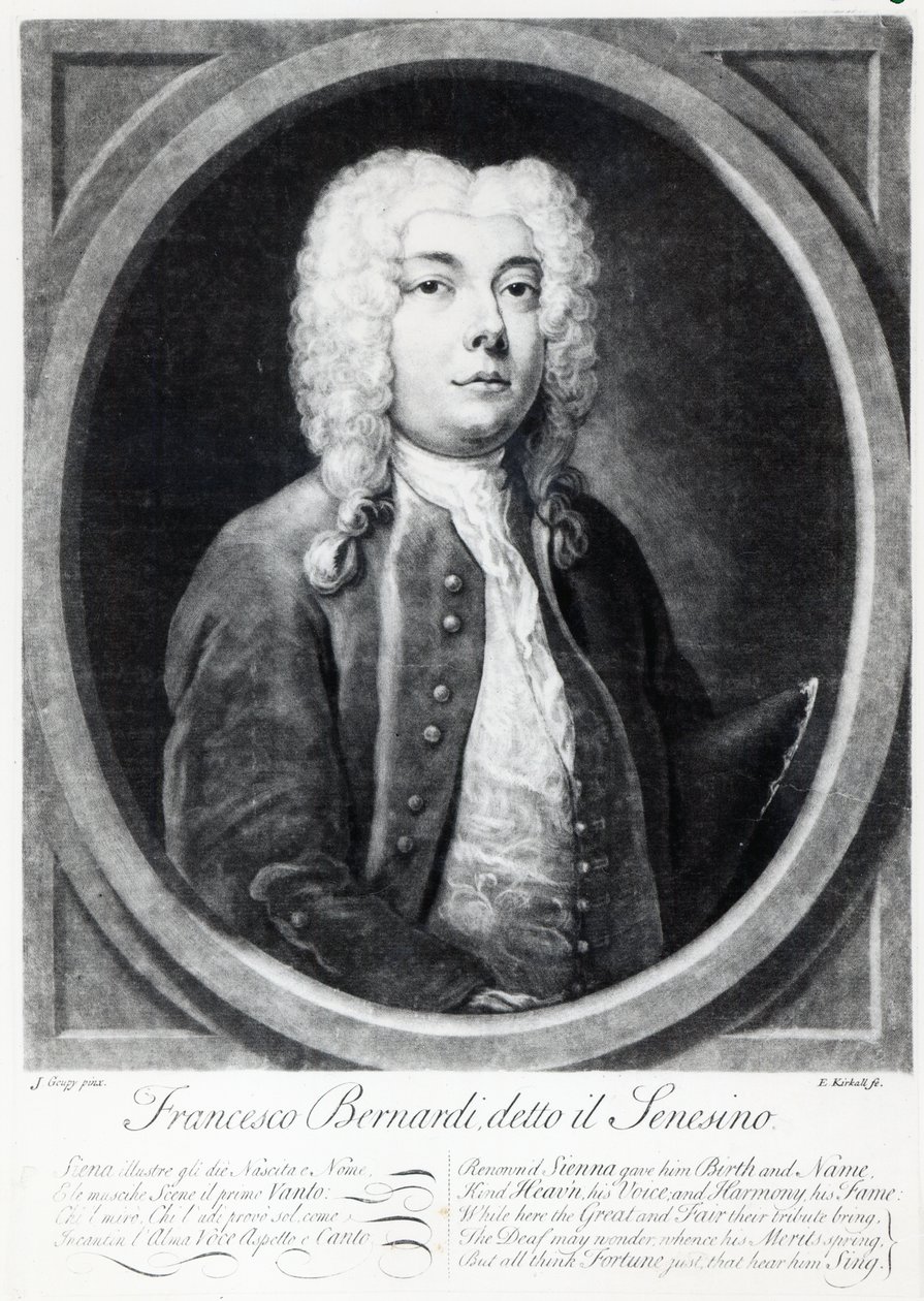 Francesco Bernardi Senesino, Elisha Kirkall tarafından oyulmuş by Joseph Goupy
