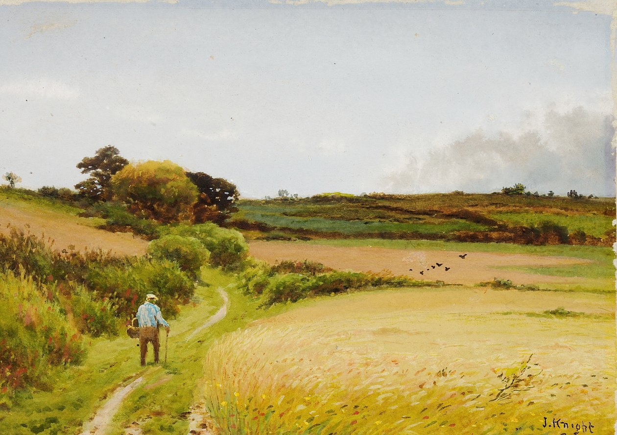 Sepet taşıyan yaşlı bir adamla manzara, 1886 by Joseph Knight