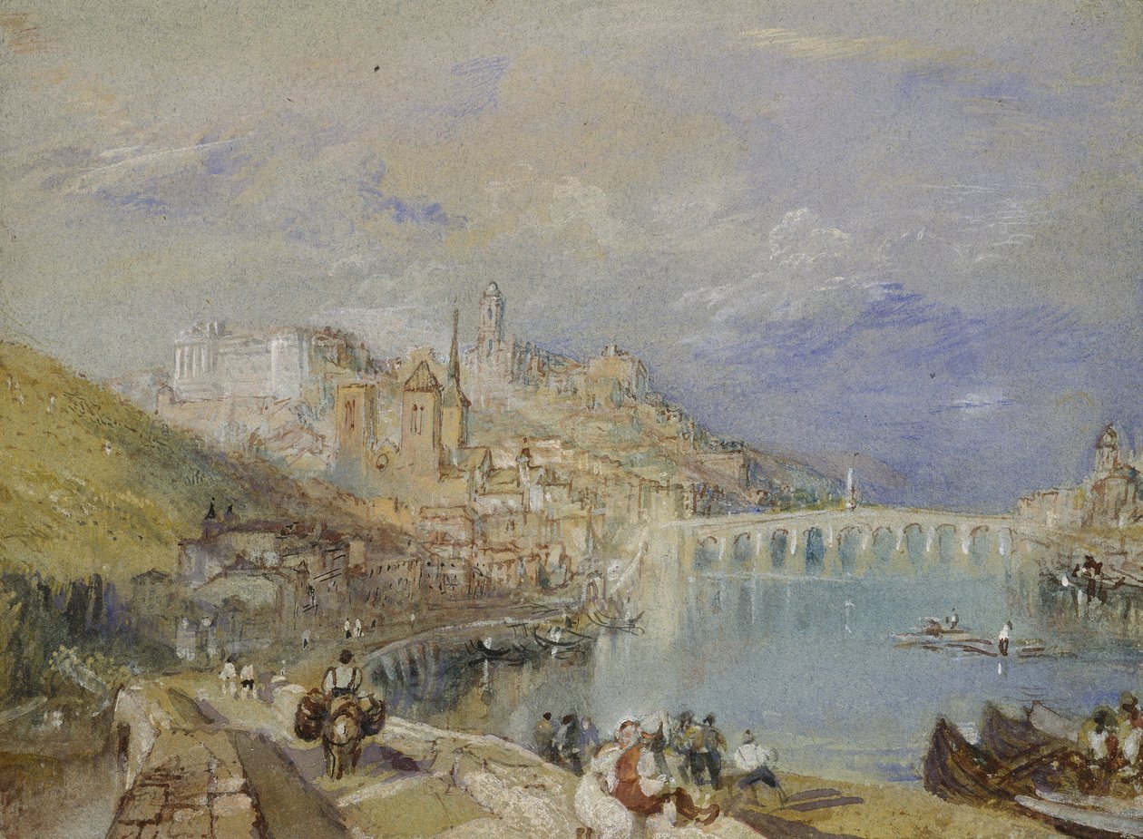 Blois, c. 1830 (mavi kağıt üzerine gövde rengi ve kalem ve kahverengi ve siyah mürekkeple suluboya) by Joseph Mallord William Turner