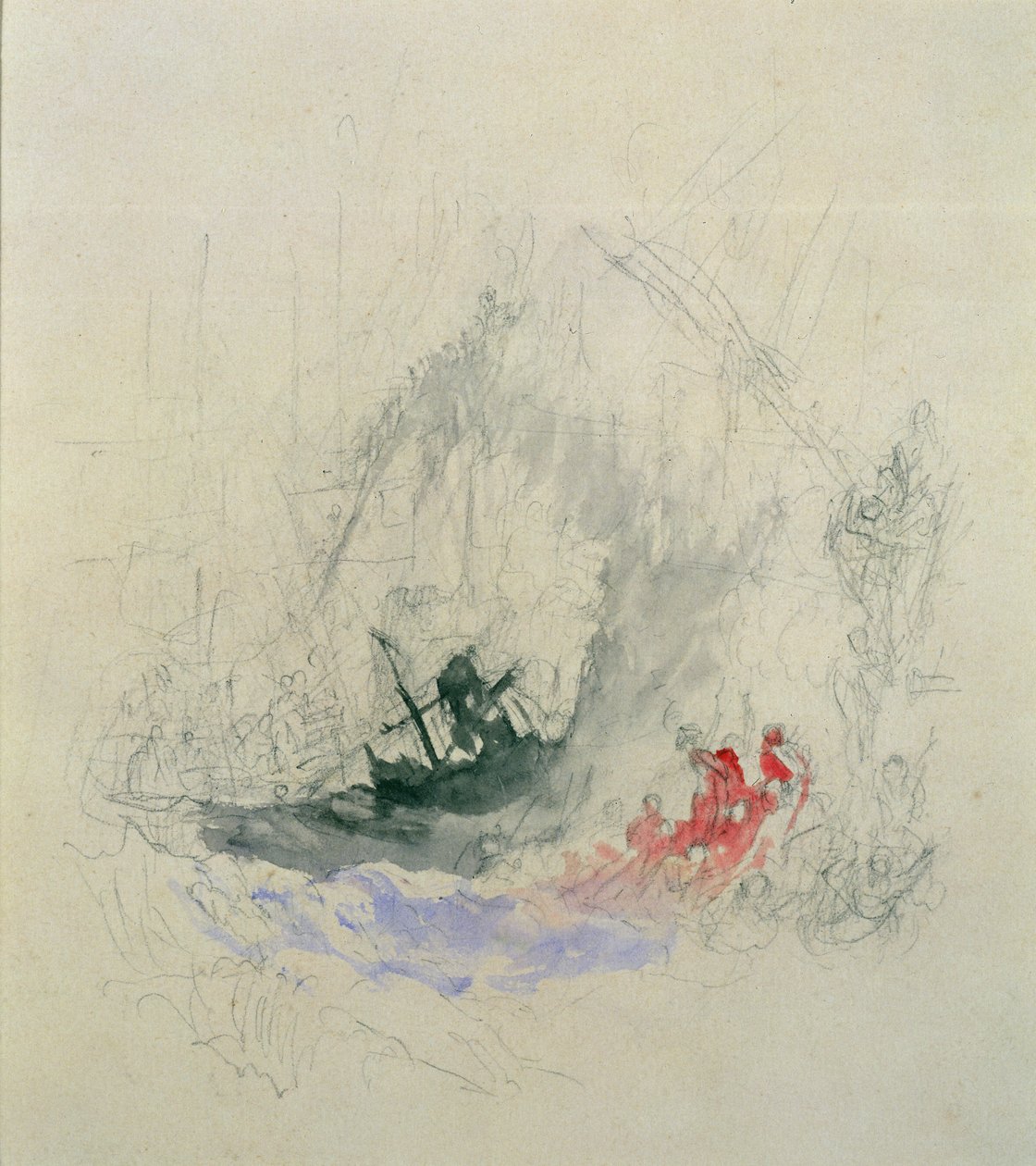 Denizde Ateş, bir skeç tasarımı, 1835 (kağıt üzerinde kalem ve tuvalet) by Joseph Mallord William Turner
