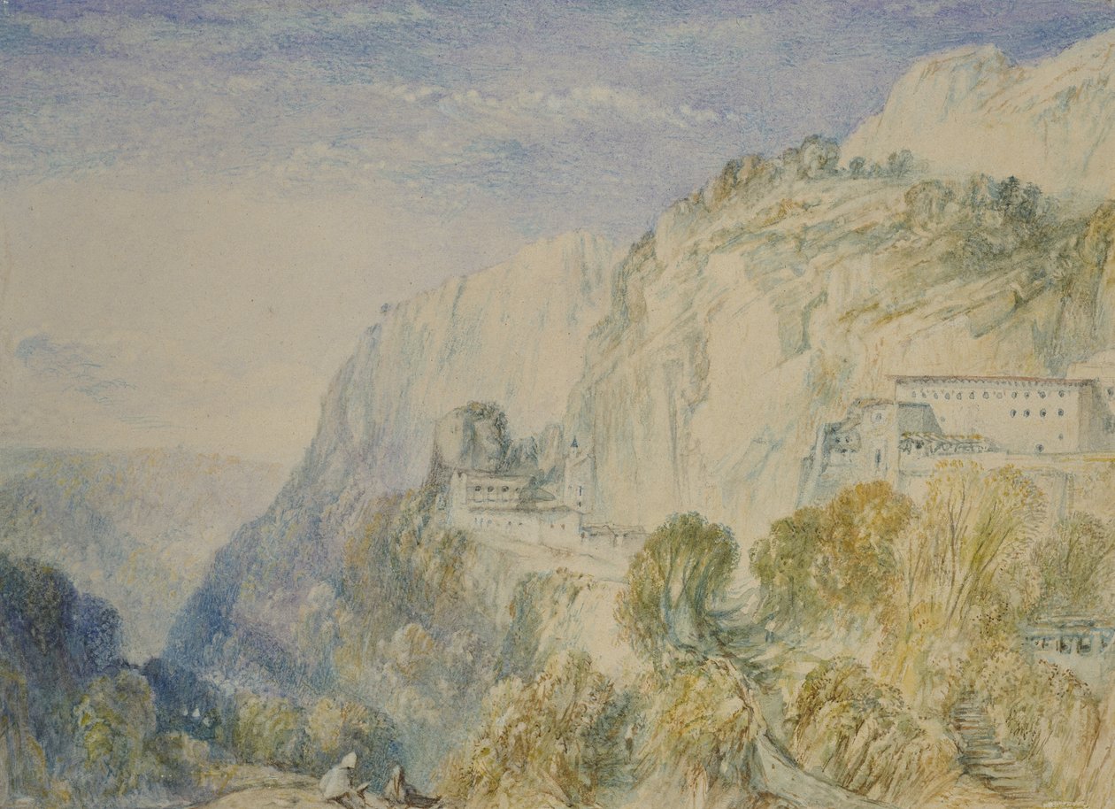 Lübnan Dağı ve St Antonio Manastırı, c.1832-34 (kalem ve kahverengi mürekkeple grafit üzerine sulu boya) by Joseph Mallord William Turner