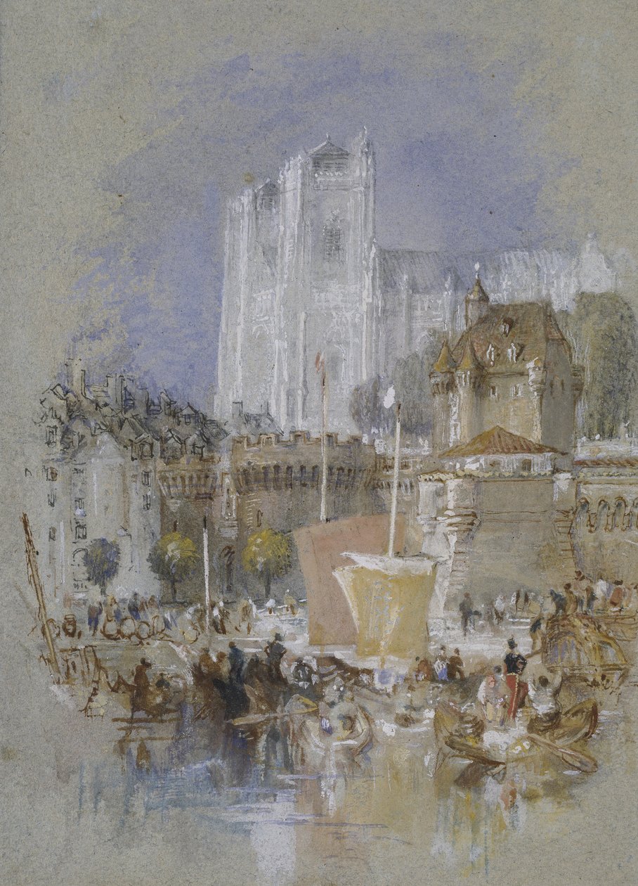 Nantes, 1826 - 1830 (gövde rengi ve tükenmez kalem ve siyah ve kahverengi mürekkepli sulu boya) by Joseph Mallord William Turner