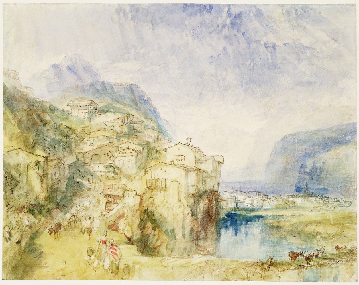No.0584 Brunnen, uzakta Luzern Gölü ile, c.1842 (wc ve mürekkep) by Joseph Mallord William Turner
