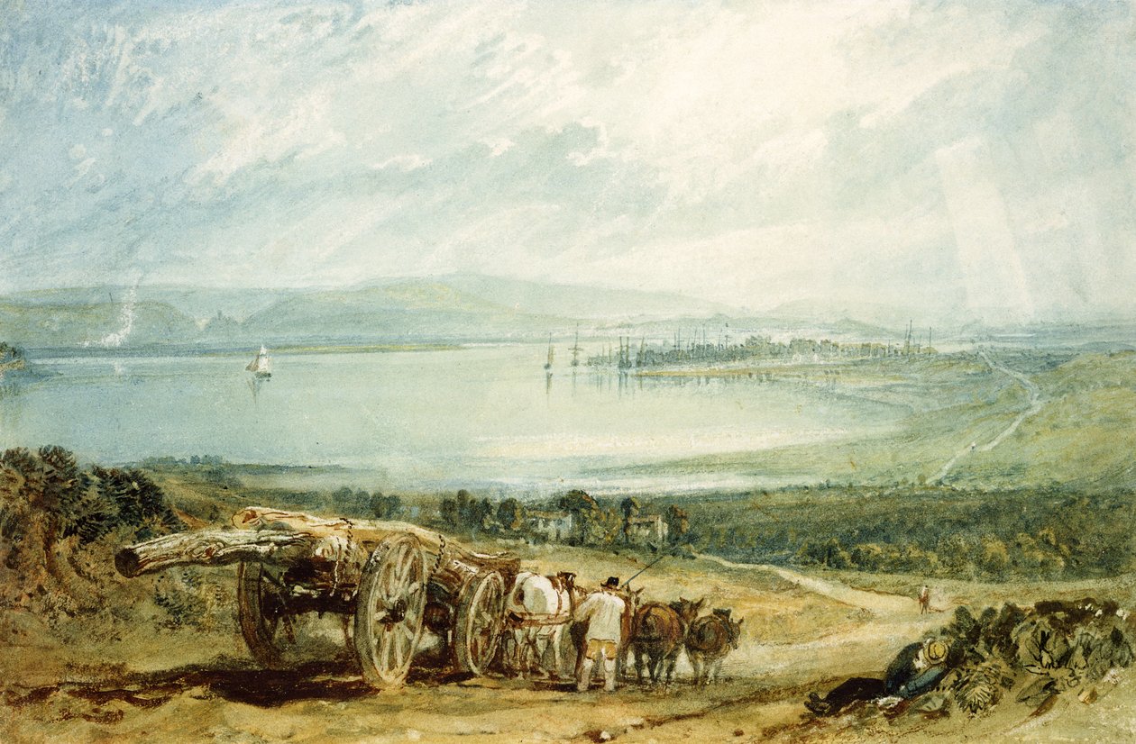 Poole, Dorset ve Uzakta Corfe Kalesi (kağıt üzerinde gövde rengi ile yükseltilmiş wc) by Joseph Mallord William Turner