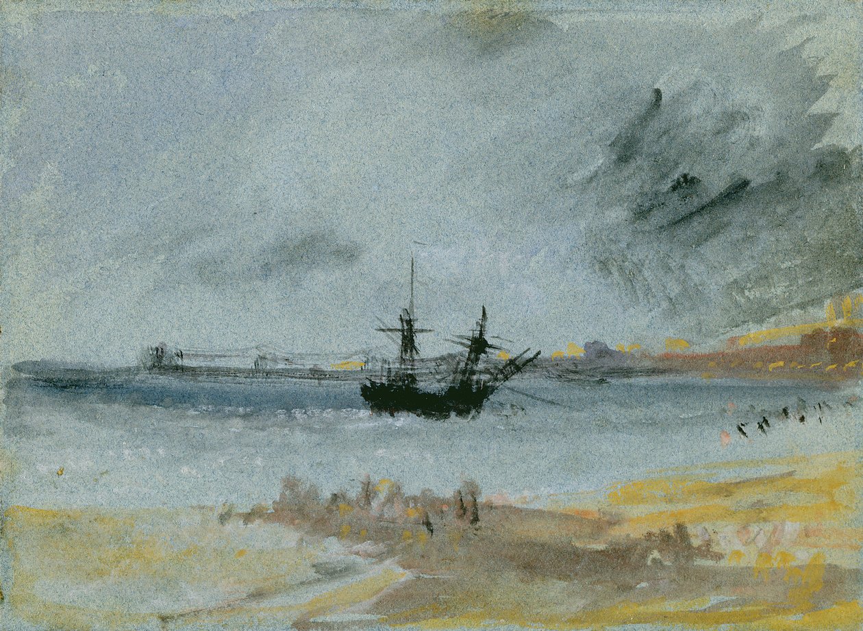 Ship Aground, Brighton, 1830 (siyah mürekkep, kağıda wc ve gövde rengi) by Joseph Mallord William Turner