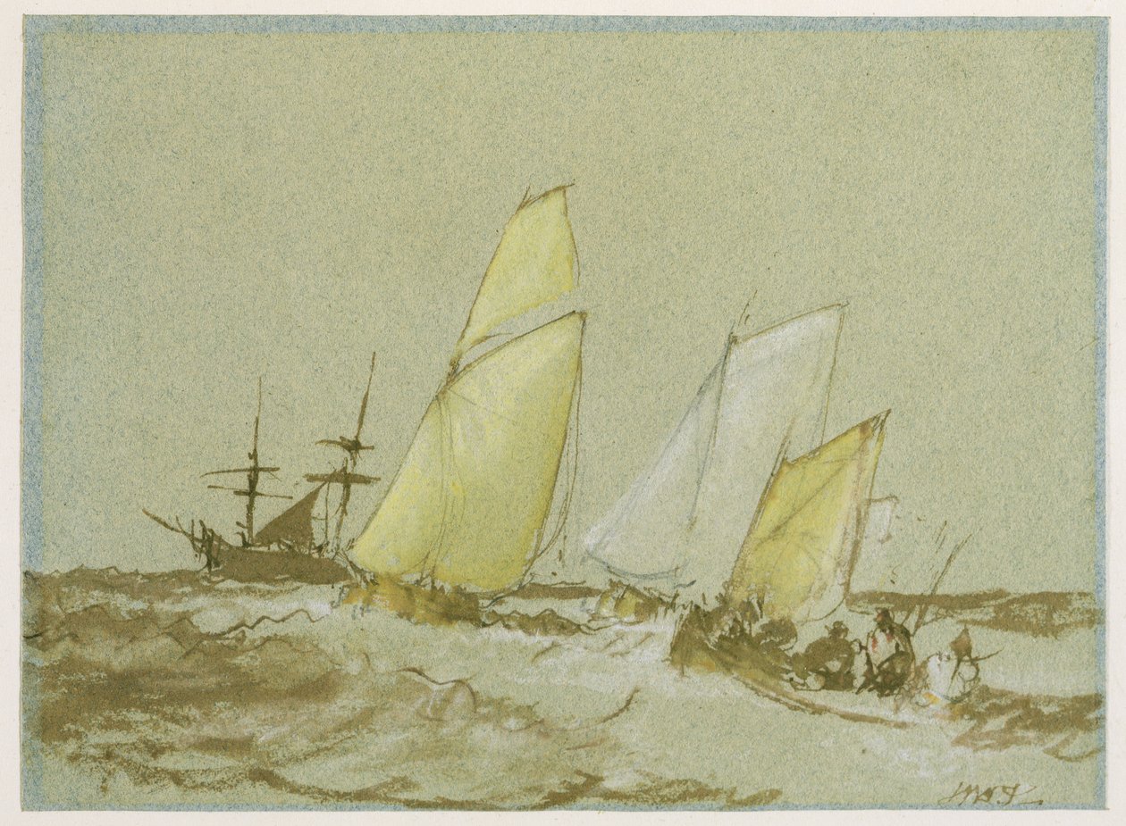Nakliye, c.1828-30 (kalem, fırça ve kahverengi mürekkep, gövde rengi ve mavi kağıt üzerinde grafit) by Joseph Mallord William Turner