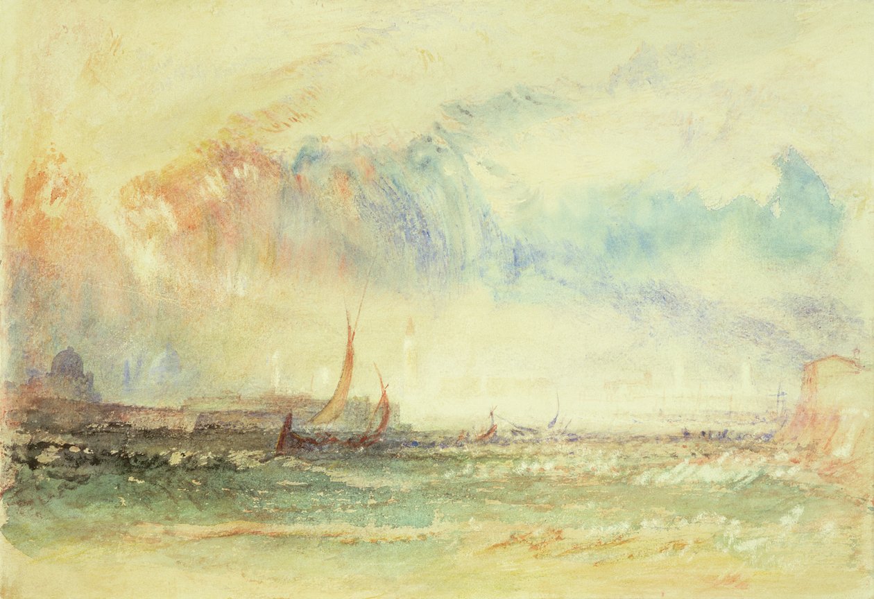 Gün Batımında Fırtına, Venedik, c.1840 (wc, guaş ve kırmızı mürekkep) by Joseph Mallord William Turner