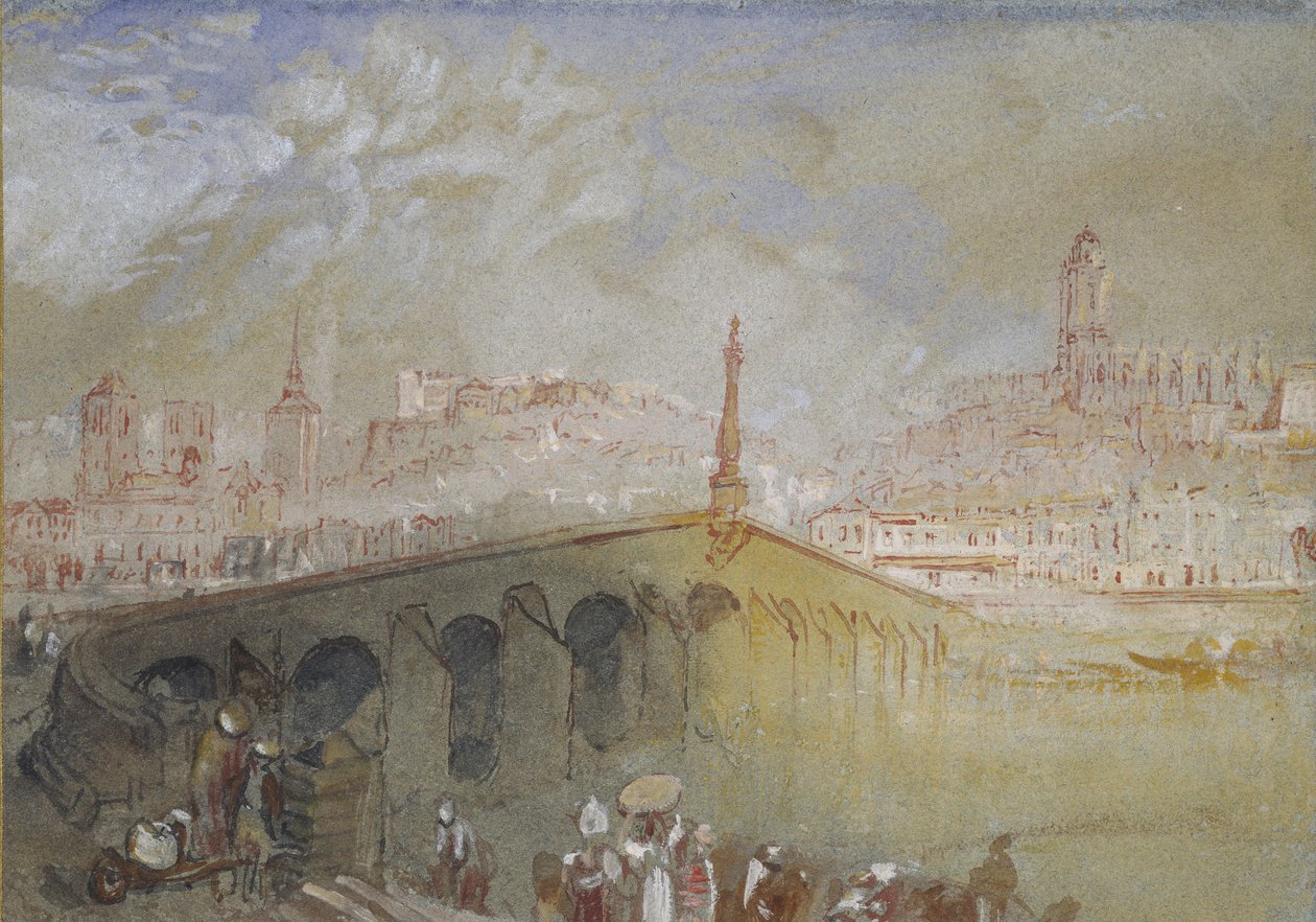 Blois'deki Köprü: Sis Temizleme, 1826 - 1830 (gövde boyası ve tükenmez kalem ve kırmızı ve siyah mürekkeple suluboya) by Joseph Mallord William Turner