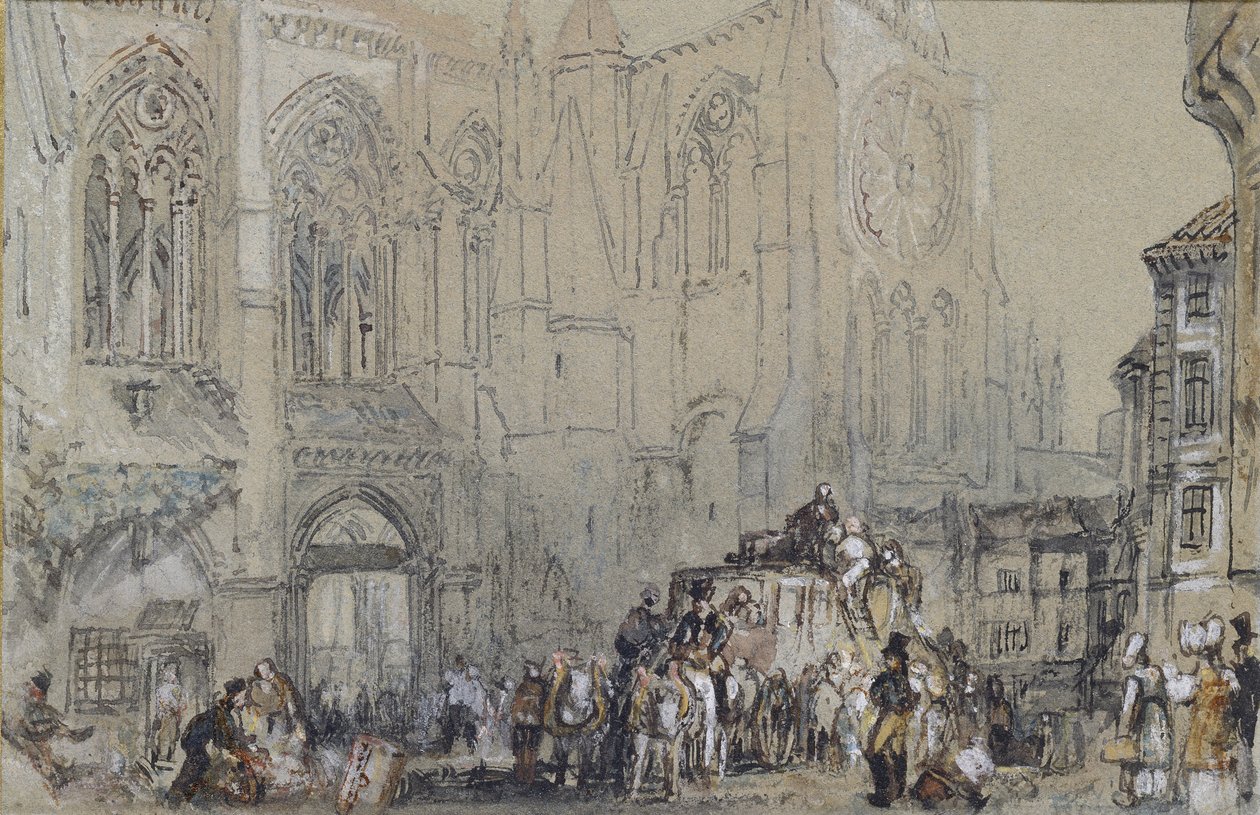 Aziz Julien Kilisesi, Tours, c. 1830 (gövde rengi ve tükenmez kalem ve kahverengi ve siyah mürekkeple grafit üzerine sulu boya) by Joseph Mallord William Turner