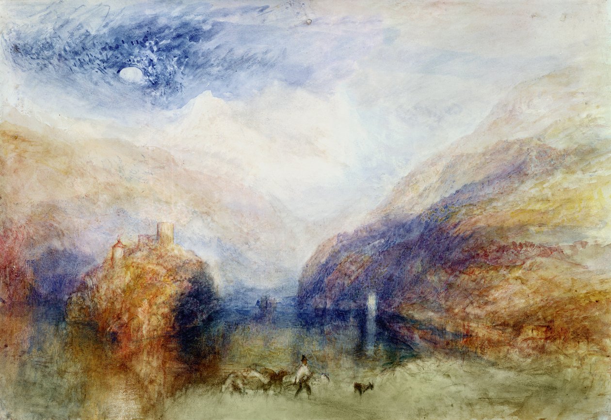 The Lauerzersee with Mythens, c.1848 (wc, kalem ve mürekkep ve kağıt üzerinde karalama) by Joseph Mallord William Turner