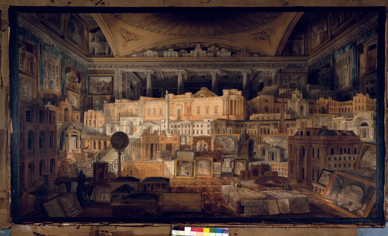 1780-1815 yılları arasında Sir John Soane tarafından yürütülen Kamu ve Özel Binalar, 1818 (kağıt üzerine kurşun kalem, kalem ve wc) by Joseph Michael Gandy