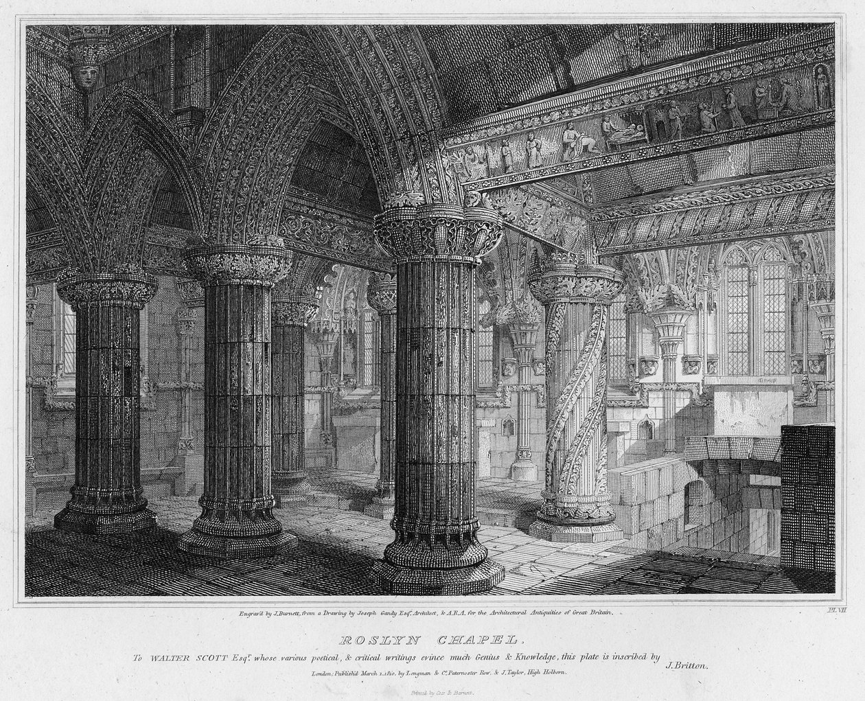Rosslyn Şapeli, J. Burnett tarafından kazınmış, 1810 by Joseph Michael Gandy