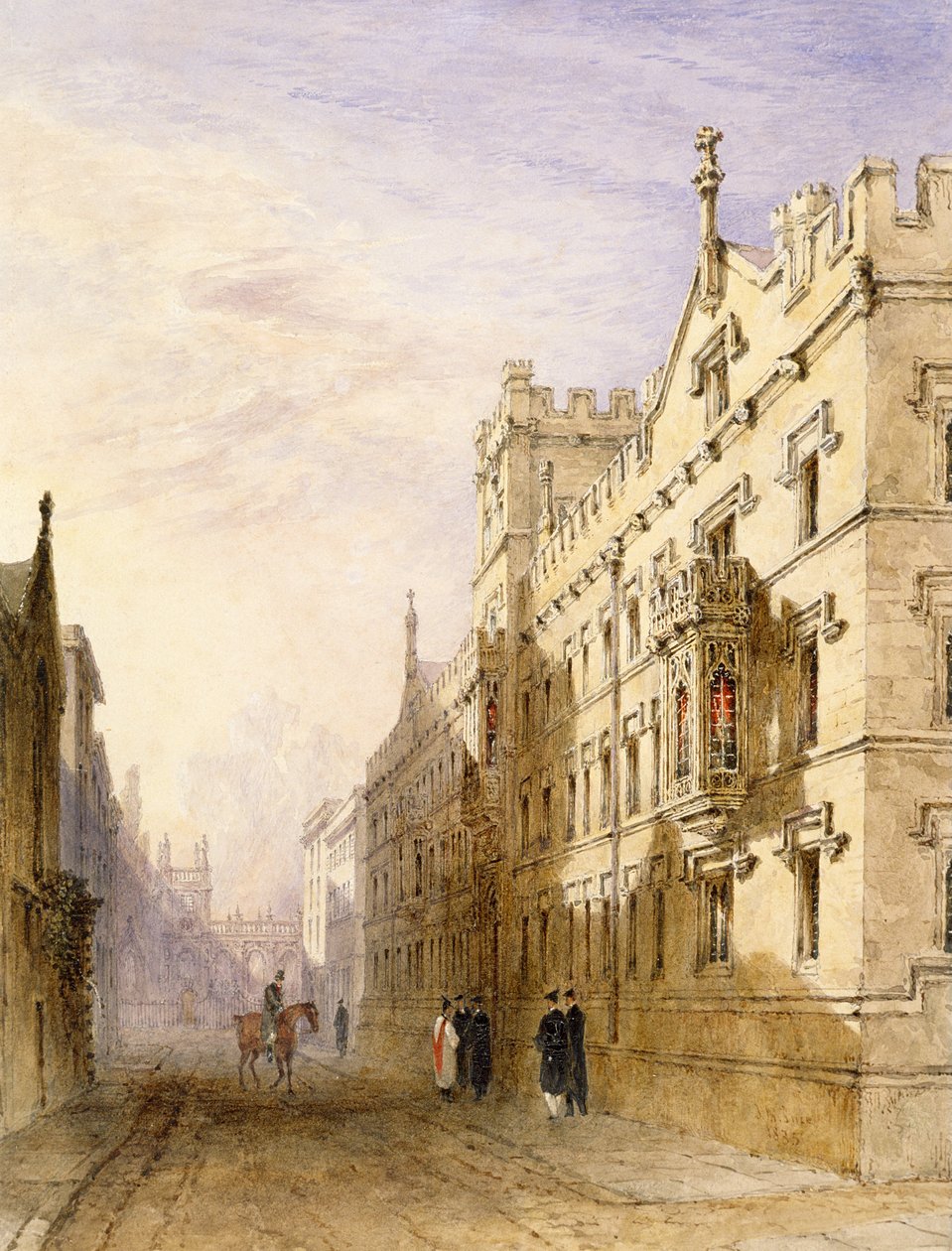 Exeter College, Oxford, 1835 (kağıt üzerinde grafit ve sakızlı tuvalet) by Joseph Murray Ince