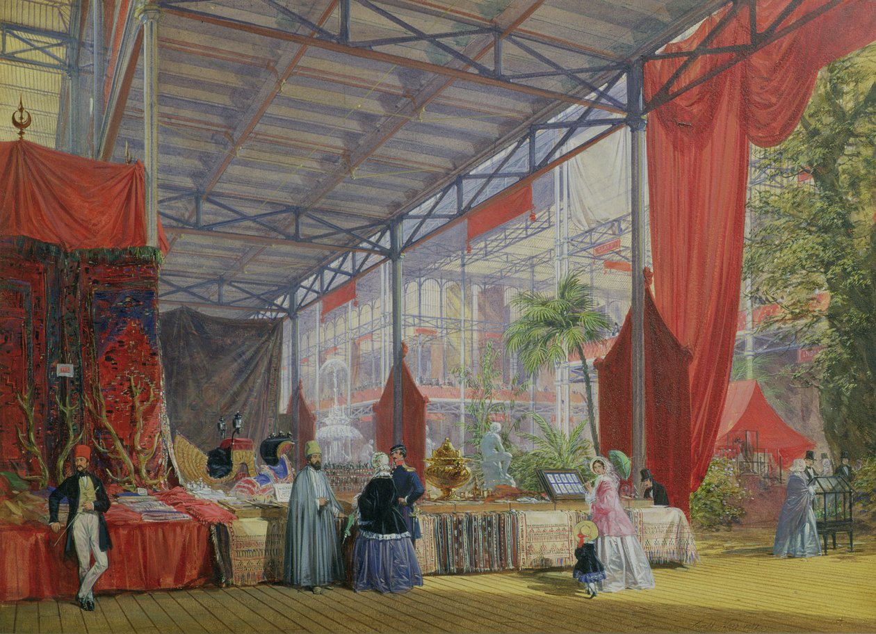 1851 Büyük Sergisinin Transeptinden Bir Parça, Türkiye Eşyalarının Bulunduğu Tezgahları Gösteriyor, 1851 by Joseph Nash