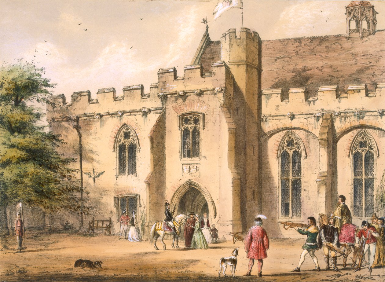 Tatar yayı uygulaması, Penhurst Place, Kent, 17. yüzyılda, 'Orta Çağ Mimarisi'nden, 1838'de yayınlandı by Joseph Nash
