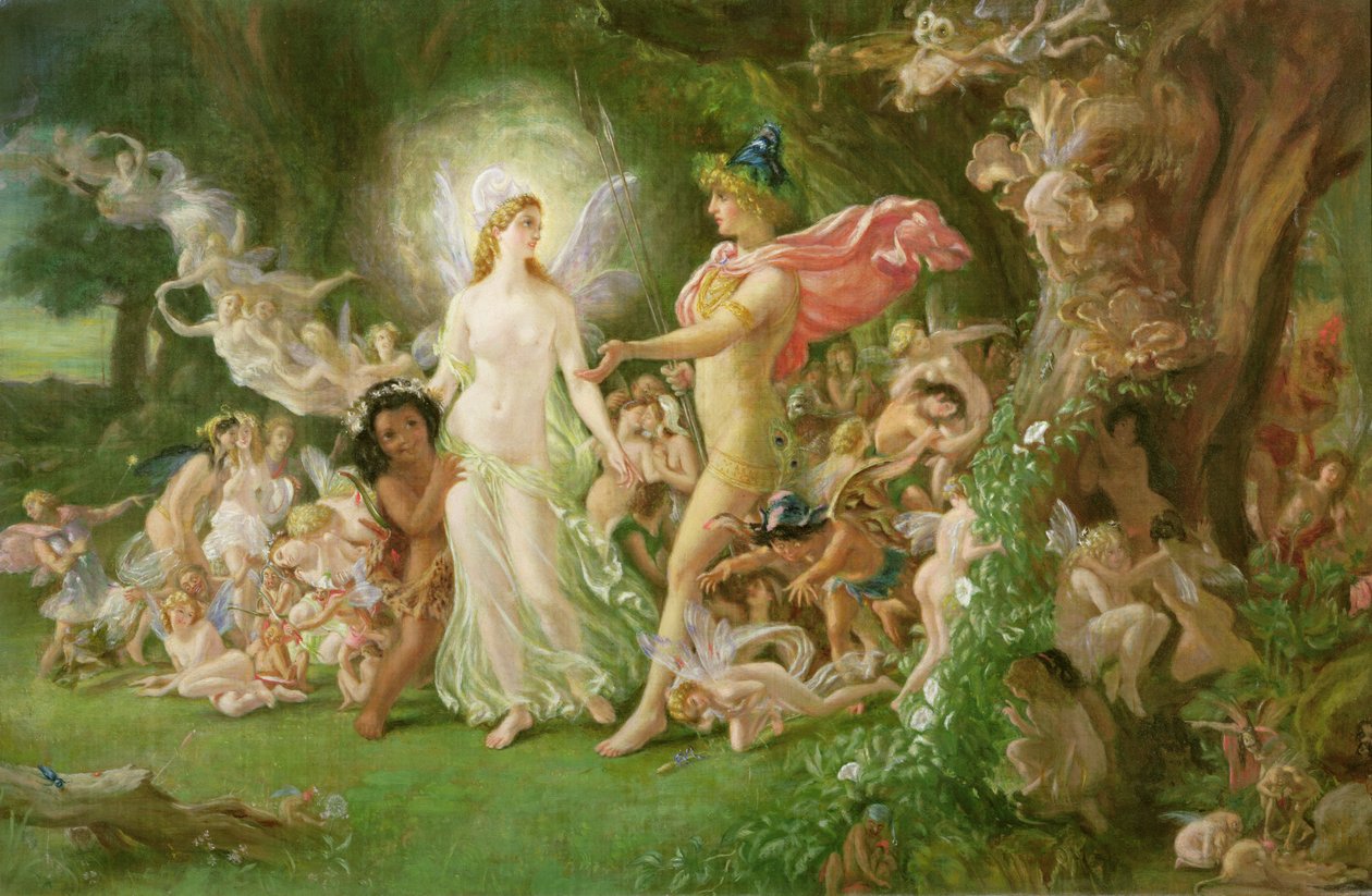 Oberon ve Titania Kavgası için Çalışma by Joseph Noel Paton