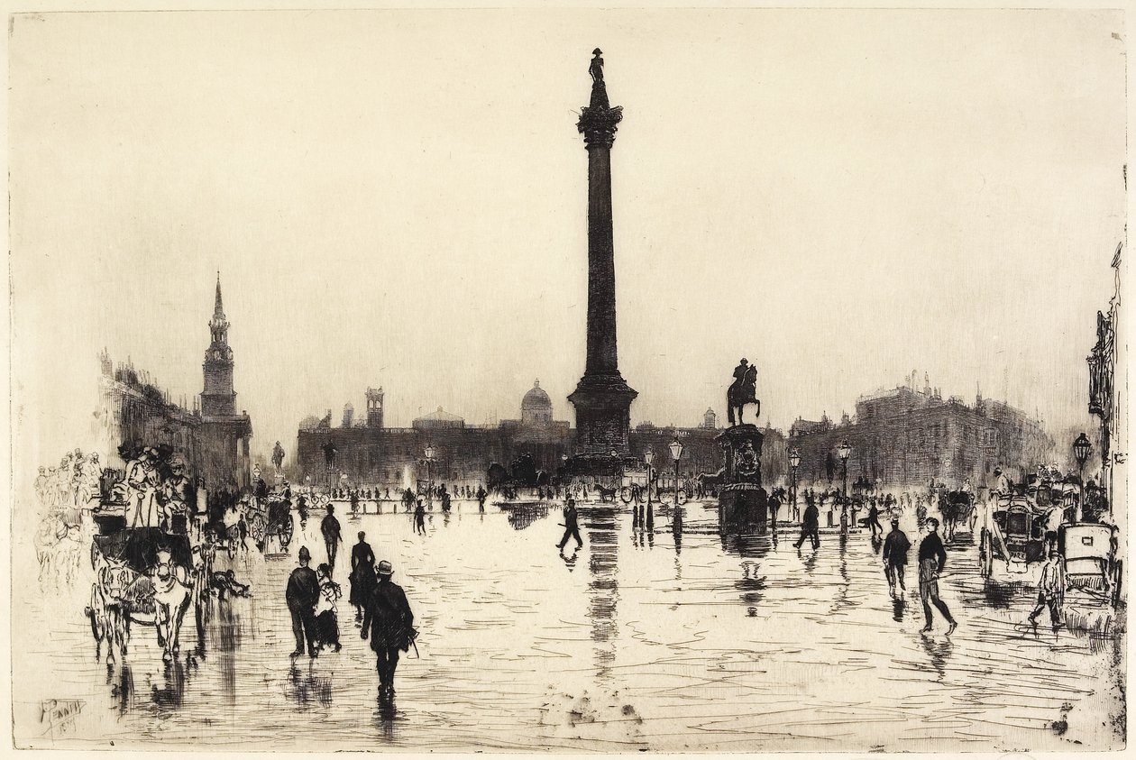 Nelson Anıtı, Trafalgar Meydanı, Londra, 1887 by Joseph Pennell