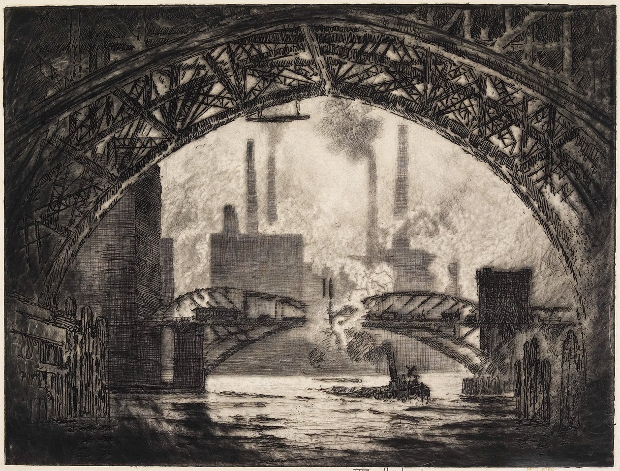 Köprülerin Altında, Chicago, 1910 by Joseph Pennell