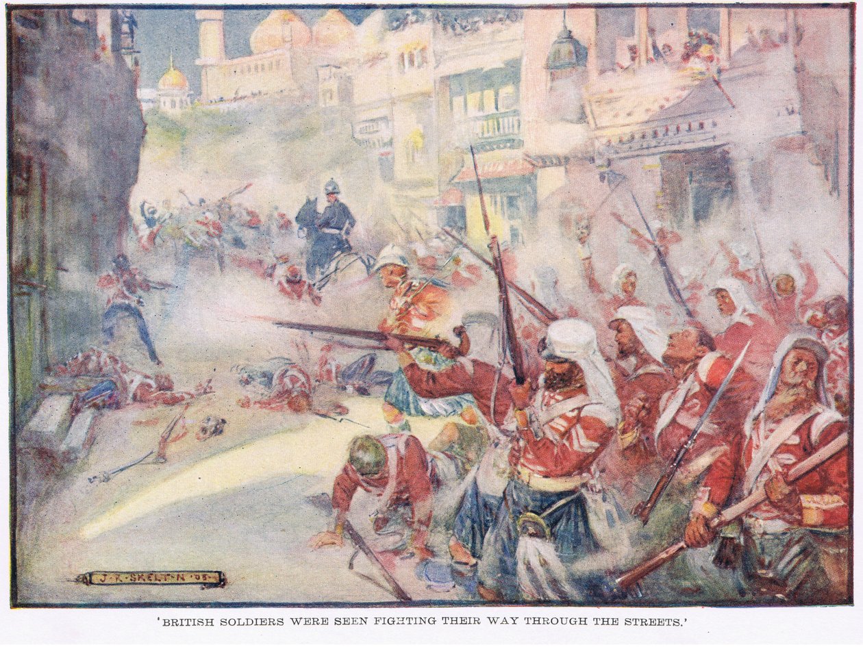 İngiliz askerleri sokaklarda savaşarak ilerliyorlardı. by Joseph Ratcliffe Skelton