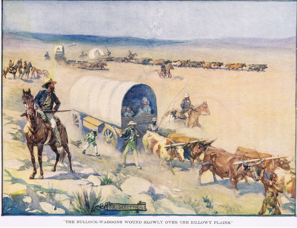 Öküz vagonları dalgalı ovaların üzerinde yavaşça kıvrıldı by Joseph Ratcliffe Skelton