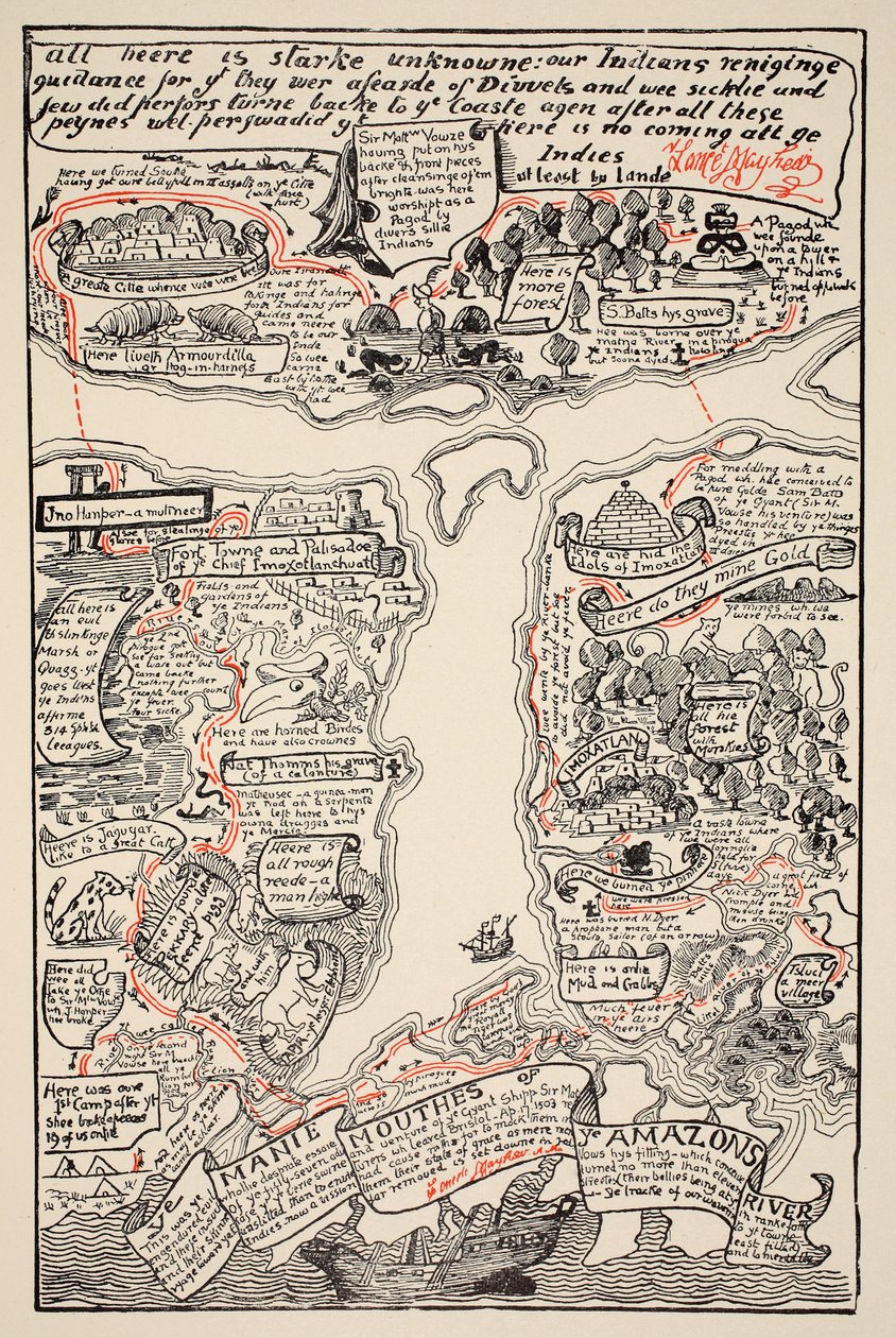Bulanık Amazon'un kışkırtıcı bir haritası, Rudyard Kipling'in "Just So Stories for Little Children"dan bir çizim, pub. Londra, 1951 by Joseph Rudyard Kipling